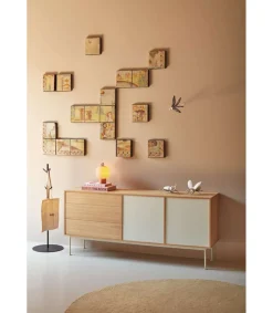 Mueble aparador modelo Yoko 2 puertas 3 cajones acabado roble/crema, 45cm(ancho) 80cm(alto) 180cm (largo)