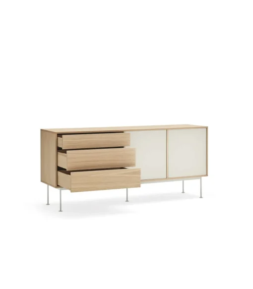 Mueble aparador modelo Yoko 2 puertas 3 cajones acabado roble/crema, 45cm(ancho) 80cm(alto) 180cm (largo)