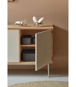 Mueble aparador modelo Yoko 2 puertas 3 cajones acabado roble/crema, 45cm(ancho) 80cm(alto) 180cm (largo)