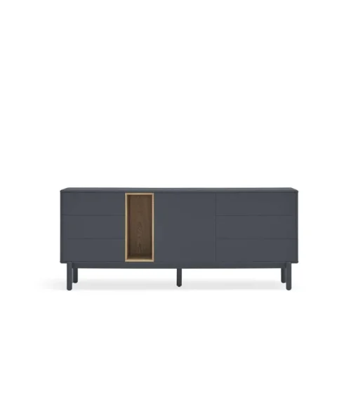 Mueble aparador para comedor modelo Corvo 1 puerta 6 cajones acabado gris antracita, 40cm(ancho) 76cm(alto) 180cm (largo)