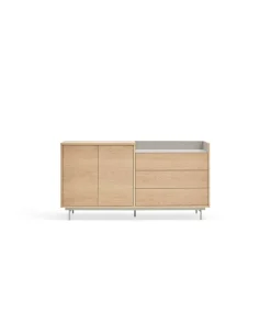 Mueble aparador para comedor modelo Valley 2 puertas 3 cajones acabado roble/gris claro, 45cm(ancho) 77cm(alto) 150cm (largo)