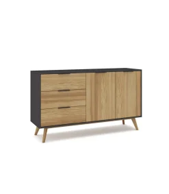 Mueble aparador para comedor modelo Julen 2 puertas 3 cajones acabado natural/bocamina, 140cm(ancho) 81cm(alto) 40cm (fondo)