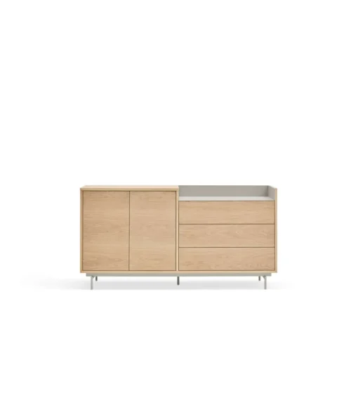 Mueble aparador para comedor modelo Valley 2 puertas 3 cajones acabado roble/gris claro, 45cm(ancho) 77cm(alto) 150cm (largo)