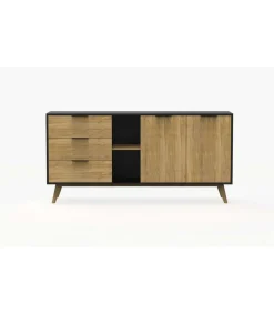 Mueble aparador para comedor modelo Julen 2 puertas 3 cajones acabado natural/bocamina, 165cm(ancho) 81cm(alto) 40cm (fondo)