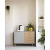 Mueble aparador para comedor modelo Sierra 1 puerta 4 cajones acabado gris/roble, 47cm(ancho) 79.6cm(alto) 159.5cm (largo)