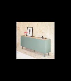 Mueble aparador para comedor modelo Arista 4 puertas acabado verde, 40cm(ancho) 78cm(alto) 165cm (largo)
