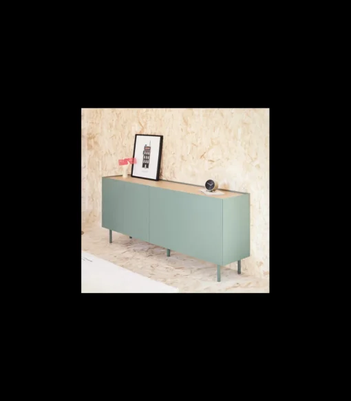 Mueble aparador para comedor modelo Arista 4 puertas acabado verde, 40cm(ancho) 78cm(alto) 165cm (largo)