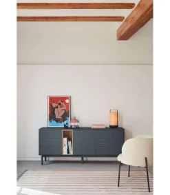 Mueble aparador para comedor modelo Corvo 1 puerta 6 cajones acabado gris antracita, 40cm(ancho) 76cm(alto) 180cm (largo)
