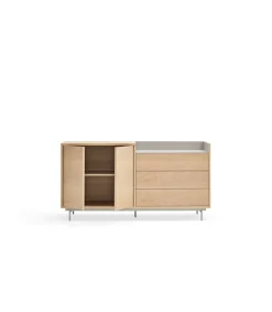 Mueble aparador para comedor modelo Valley 2 puertas 3 cajones acabado roble/gris claro, 45cm(ancho) 77cm(alto) 150cm (largo)