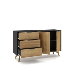 Mueble aparador para comedor modelo Julen 2 puertas 3 cajones acabado natural/bocamina, 140cm(ancho) 81cm(alto) 40cm (fondo)