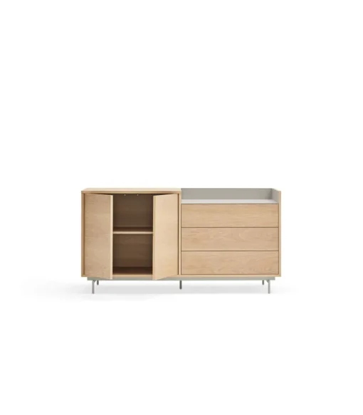 Mueble aparador para comedor modelo Valley 2 puertas 3 cajones acabado roble/gris claro, 45cm(ancho) 77cm(alto) 150cm (largo)