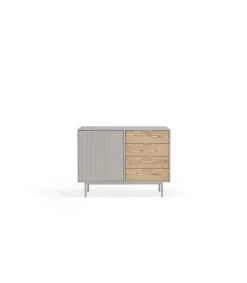 Mueble aparador para comedor modelo Sierra 1 puerta 4 cajones acabado gris/roble, 47cm(ancho) 79.6cm(alto) 159.5cm (largo)