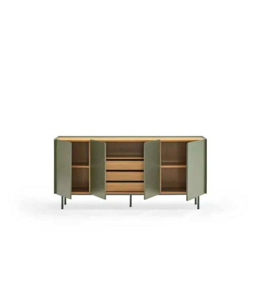 Mueble aparador para comedor modelo Arista 4 puertas acabado verde, 40cm(ancho) 78cm(alto) 165cm (largo)
