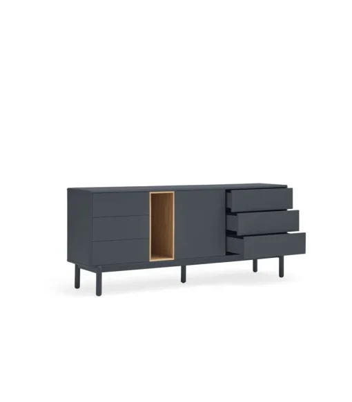 Mueble aparador para comedor modelo Corvo 1 puerta 6 cajones acabado gris antracita, 40cm(ancho) 76cm(alto) 180cm (largo)