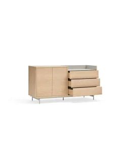 Mueble aparador para comedor modelo Valley 2 puertas 3 cajones acabado roble/gris claro, 45cm(ancho) 77cm(alto) 150cm (largo)