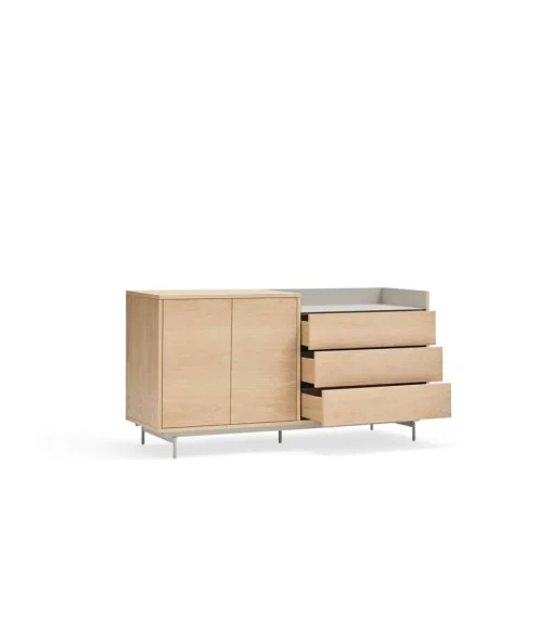 Mueble aparador para comedor modelo Valley 2 puertas 3 cajones acabado roble/gris claro, 45cm(ancho) 77cm(alto) 150cm (largo)