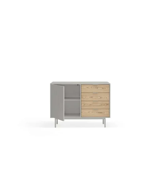 Mueble aparador para comedor modelo Sierra 1 puerta 4 cajones acabado gris/roble, 47cm(ancho) 79.6cm(alto) 159.5cm (largo)