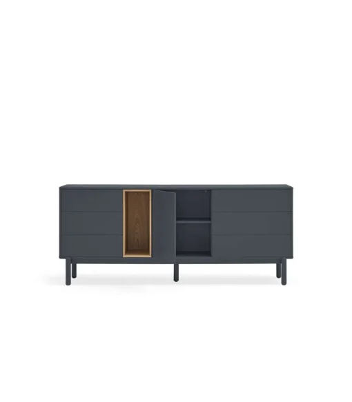 Mueble aparador para comedor modelo Corvo 1 puerta 6 cajones acabado gris antracita, 40cm(ancho) 76cm(alto) 180cm (largo)