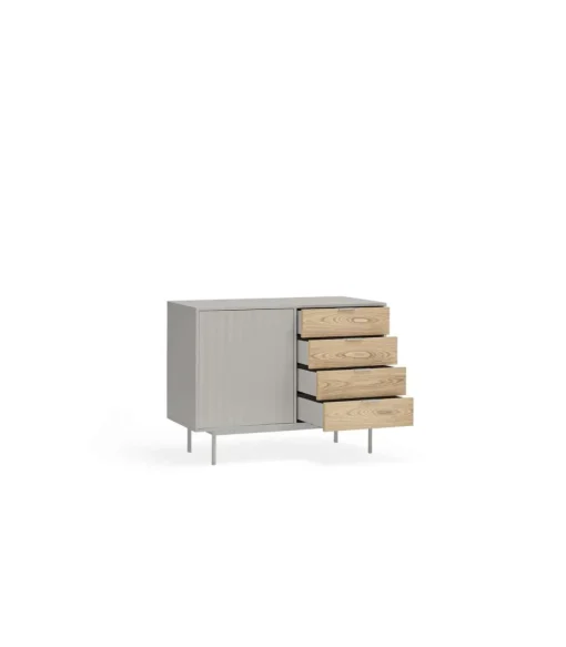 Mueble aparador para comedor modelo Sierra 1 puerta 4 cajones acabado gris/roble, 47cm(ancho) 79.6cm(alto) 159.5cm (largo)