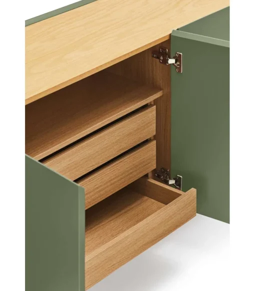 Mueble aparador para comedor modelo Arista 4 puertas acabado verde, 40cm(ancho) 78cm(alto) 165cm (largo)