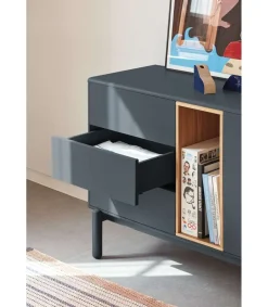 Mueble aparador para comedor modelo Corvo 1 puerta 6 cajones acabado gris antracita, 40cm(ancho) 76cm(alto) 180cm (largo)