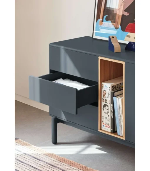 Mueble aparador para comedor modelo Corvo 1 puerta 6 cajones acabado gris antracita, 40cm(ancho) 76cm(alto) 180cm (largo)