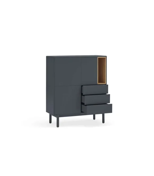 Mueble auxiliar modelo Corvo 3 puertas 3 cajones acabado gris antracita, 40cm(ancho) 120cm(alto) 100cm (largo)