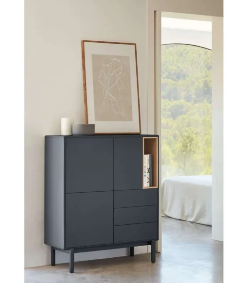 Mueble auxiliar modelo Corvo 3 puertas 3 cajones acabado gris antracita, 40cm(ancho) 120cm(alto) 100cm (largo)