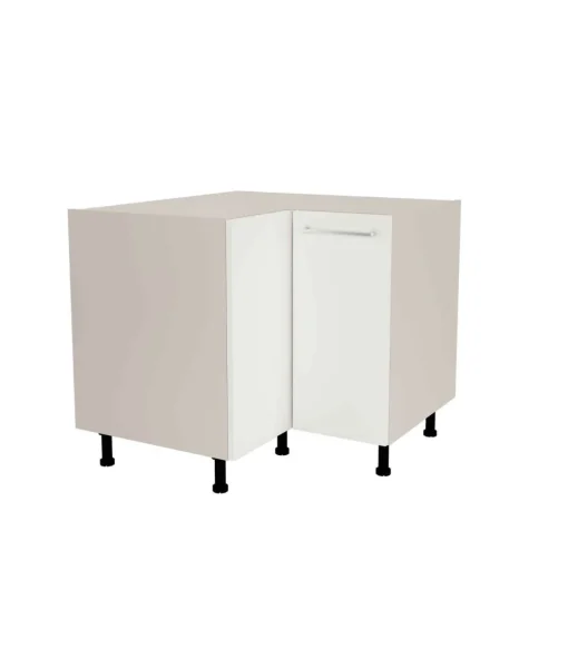 Mueble bajo de rincón acabado en puertas en color blanco mate, 85 cm(alto)93x93 cm(ancho)60 cm(largo)