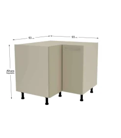 Mueble bajo de rincón acabado en puertas en color visón, 85 cm(alto)93x93 cm(ancho)60 cm(largo)