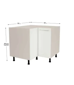 Mueble bajo de rincón acabado en puertas en color blanco mate, 85 cm(alto)93x93 cm(ancho)60 cm(largo)
