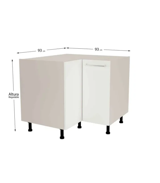 Mueble bajo de rincón acabado en puertas en color blanco mate, 85 cm(alto)93x93 cm(ancho)60 cm(largo)