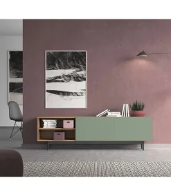 Mueble bajo televisión Md-608-1 en color nogal/verde, 52cm(alto) 180cm(ancho) 43cm(largo)