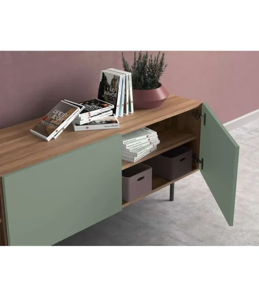 Mueble bajo televisión Md-608-1 en color nogal/verde, 52cm(alto) 180cm(ancho) 43cm(largo)