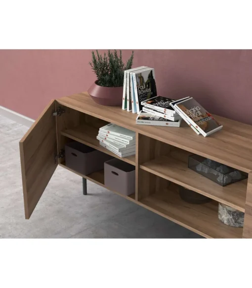Mueble bajo televisión Md-608-2 en color nogal, 52cm(alto) 180cm(ancho) 43cm(largo)