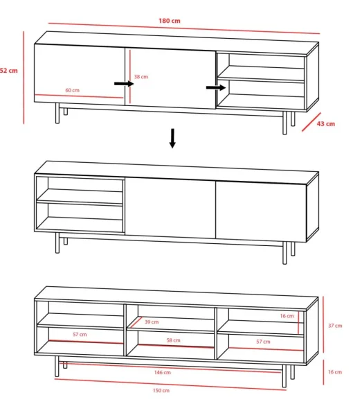 Mueble bajo televisión Md-608-1 en color nogal/verde, 52cm(alto) 180cm(ancho) 43cm(largo)