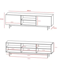 Mueble bajo televisión Md-608-2 en color nogal, 52cm(alto) 180cm(ancho) 43cm(largo)