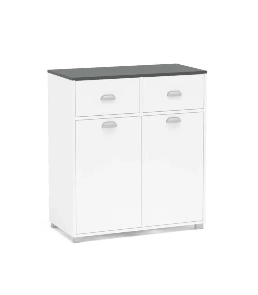Mueble Buffet bajo 2 puertas y 2 cajones acabado blanco, 90cm (alto) x80cm (ancho) x 40cm (fondo).