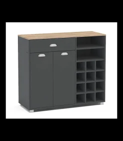 Mueble Buffet bajo 2 puertas 1 cajón y botellero acabado gris grafito, 90cm(alto) x 103cm(ancho) x 40cm(fondo).