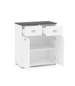 Mueble Buffet bajo 2 puertas y 2 cajones acabado blanco, 90cm (alto) x80cm (ancho) x 40cm (fondo).