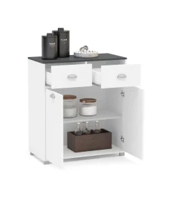 Mueble Buffet bajo 2 puertas y 2 cajones acabado blanco, 90cm (alto) x80cm (ancho) x 40cm (fondo).