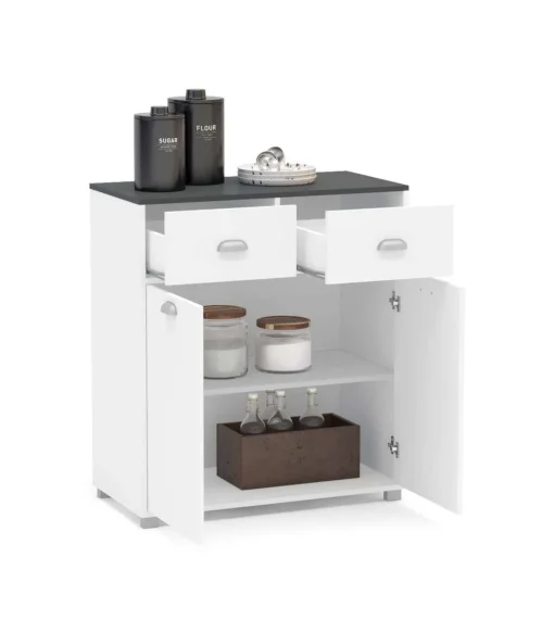 Mueble Buffet bajo 2 puertas y 2 cajones acabado blanco, 90cm (alto) x80cm (ancho) x 40cm (fondo).