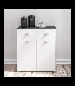 Mueble Buffet bajo 2 puertas y 2 cajones acabado blanco, 90cm (alto) x80cm (ancho) x 40cm (fondo).