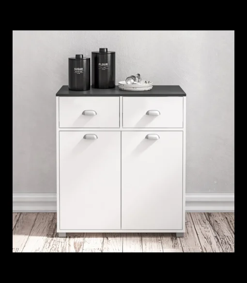 Mueble Buffet bajo 2 puertas y 2 cajones acabado blanco, 90cm (alto) x80cm (ancho) x 40cm (fondo).