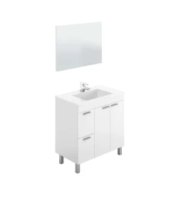 Mueble con lavabo PMMA y espejo Marta en acabado blanco. 80 cm(alto)80 cm(ancho)45 cm(largo)