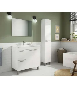 Mueble con lavabo PMMA y espejo Marta en acabado blanco. 80 cm(alto)80 cm(ancho)45 cm(largo)