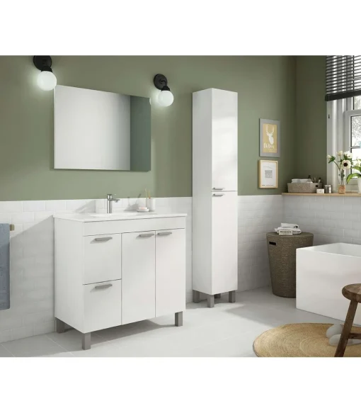 Mueble con lavabo PMMA y espejo Marta en acabado blanco. 80 cm(alto)80 cm(ancho)45 cm(largo)