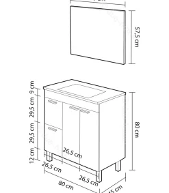 Mueble con lavabo PMMA y espejo Marta en acabado blanco. 80 cm(alto)80 cm(ancho)45 cm(largo)
