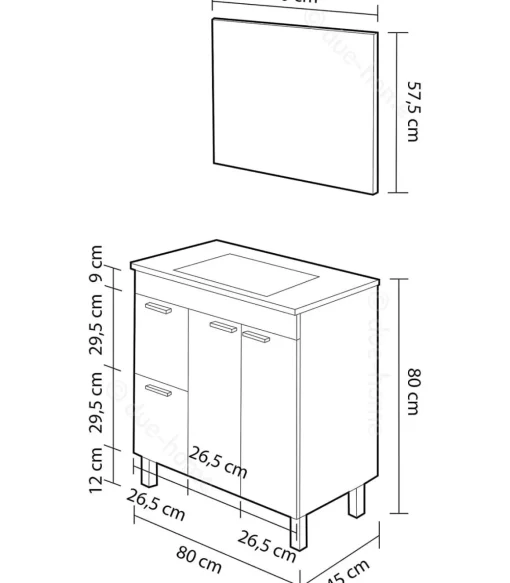 Mueble con lavabo PMMA y espejo Marta en acabado blanco. 80 cm(alto)80 cm(ancho)45 cm(largo)