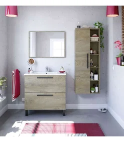 Mueble de baño Cullera con lavabo cerámico y espejo, acabado roble 80 cm(alto)80 cm(ancho)45 cm(largo)